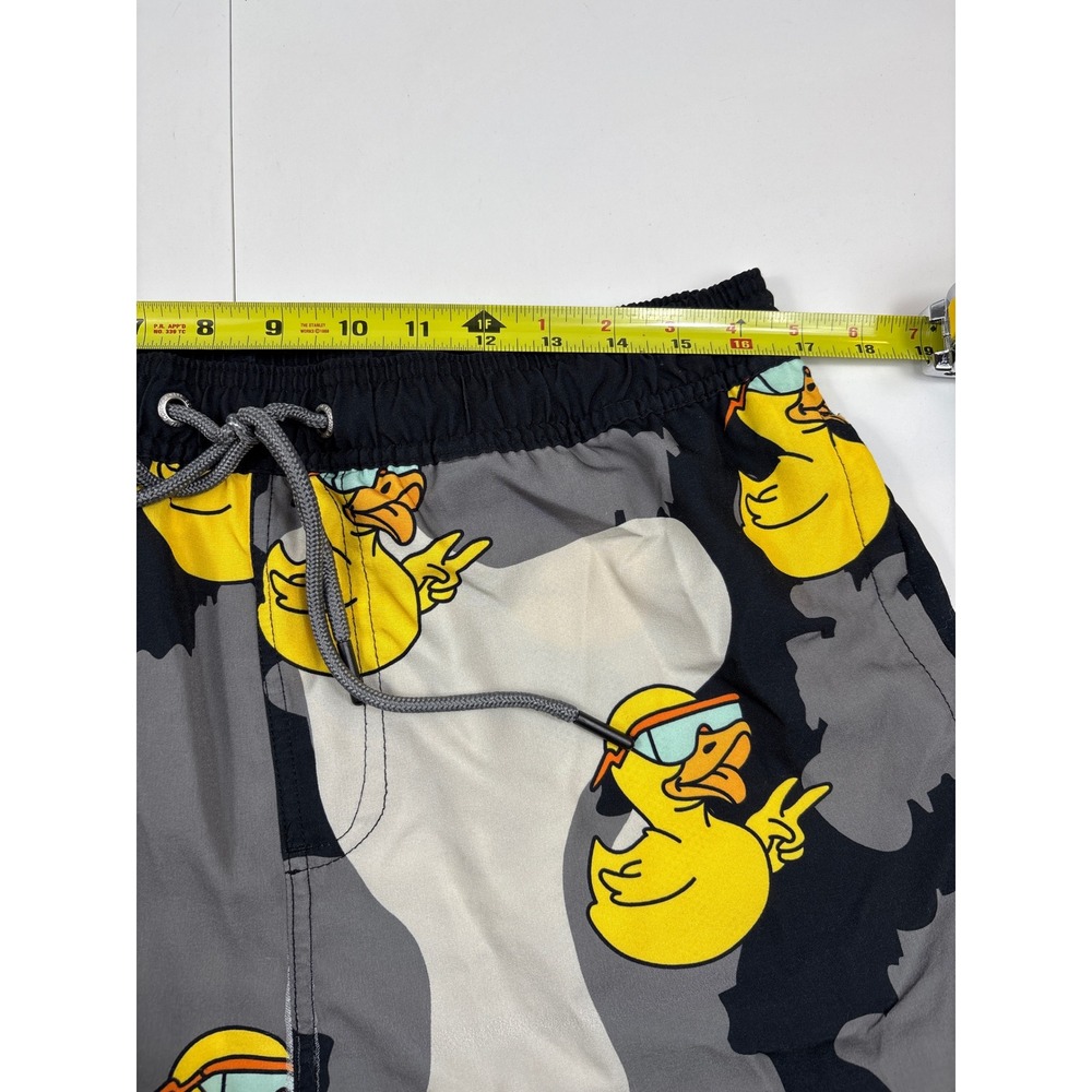 Neff Mens XL Camo Duck Graphic Swim Trunks Gray Black Yellow Drawstring Shorts - Picture 4 of 10